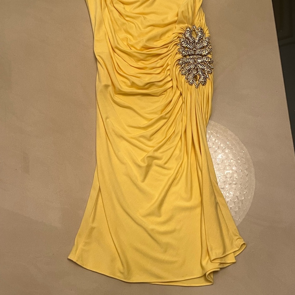 Sky Yellow Ruched Sheath Dress with Cowl Neck